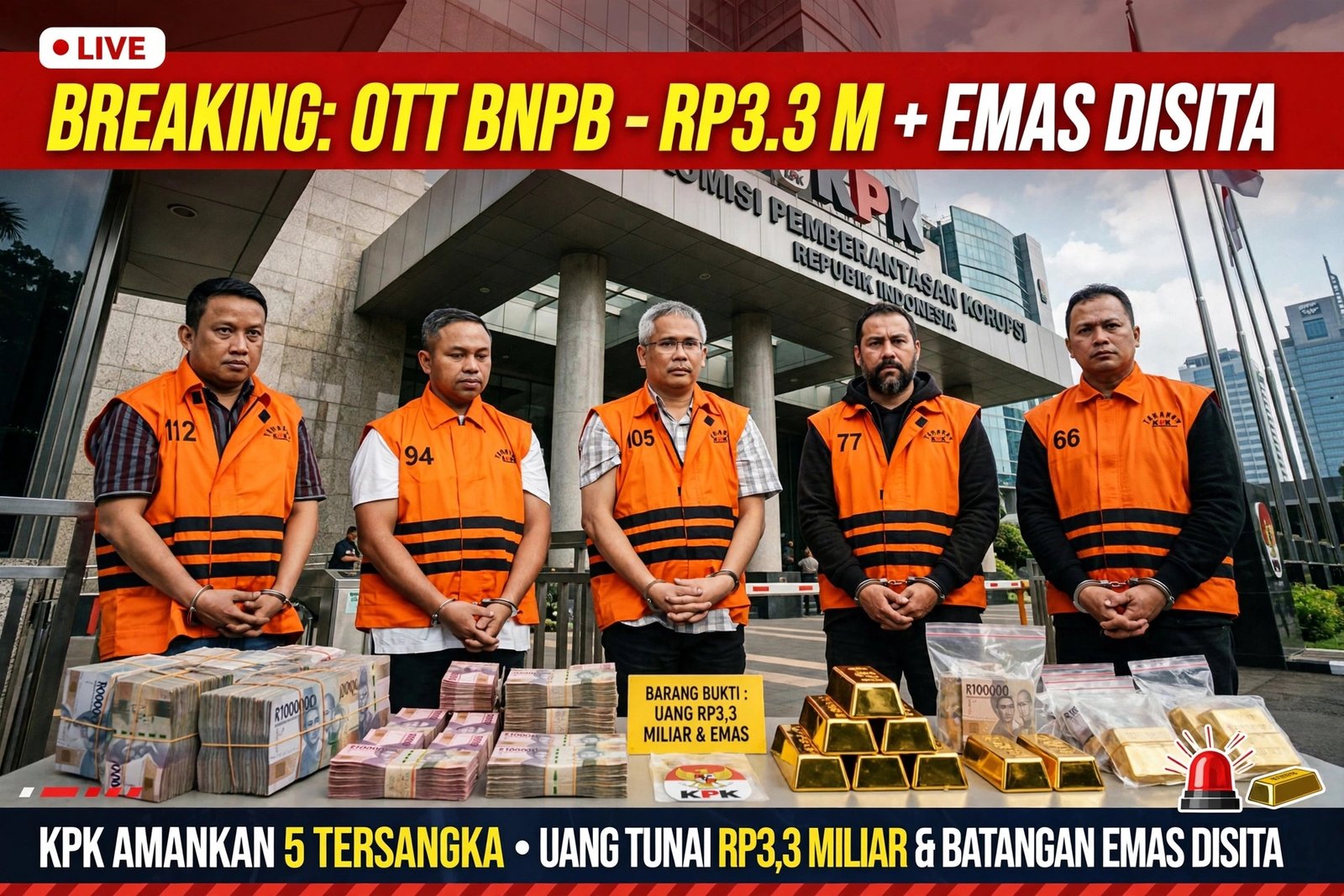 Ilustrasi KPK Sita Rp3,3 Miliar dan Emas dalam OTT BNPB