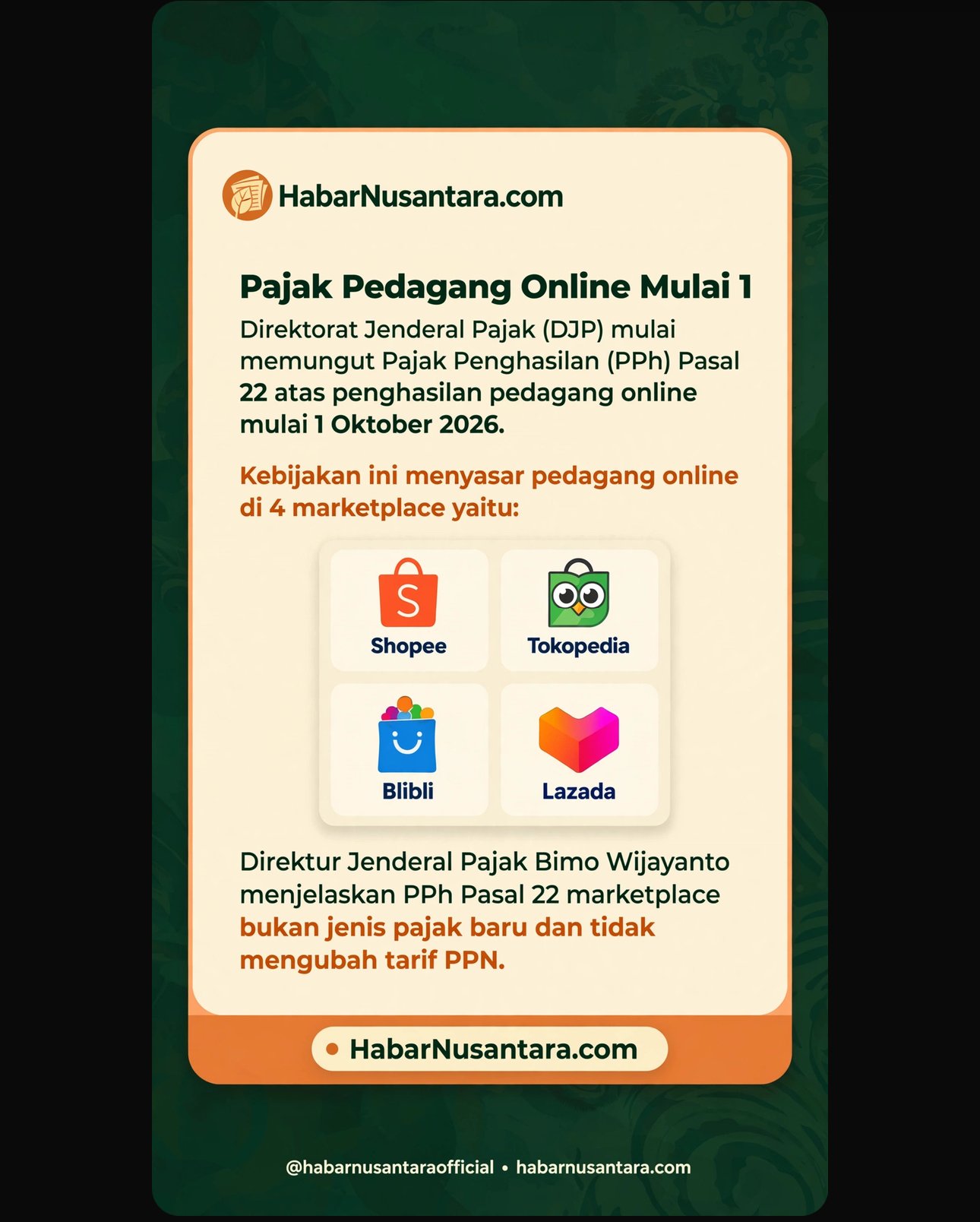 Pedagang Online di Shopee, Tokopedia, Blibli, Lazada Kena PPh 22 Mulai 1 Oktober 2026