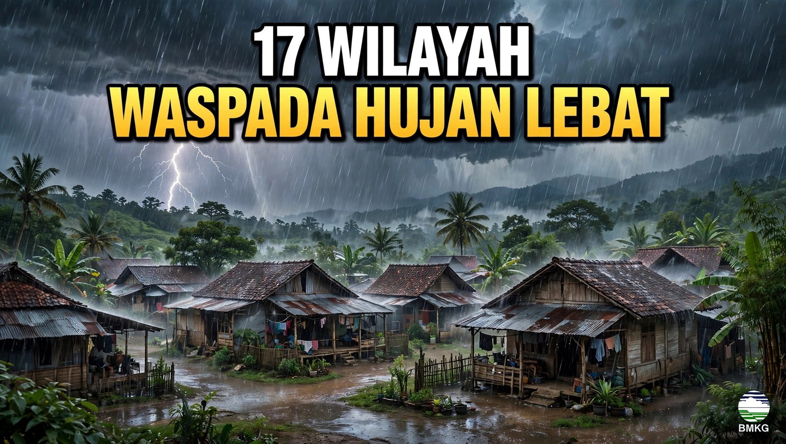 Ilustrasi 17 Wilayah Waspada Hujan Lebat dan Angin Kencang Hari Ini